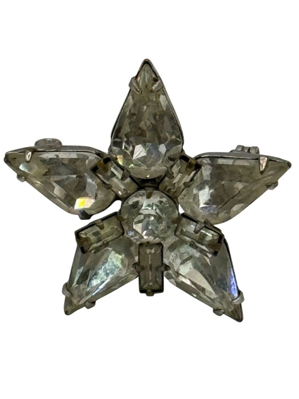 Weiss Pear Clear Crystal Rhinestone Brooch Baguette Signed Star Vintage 1.25"